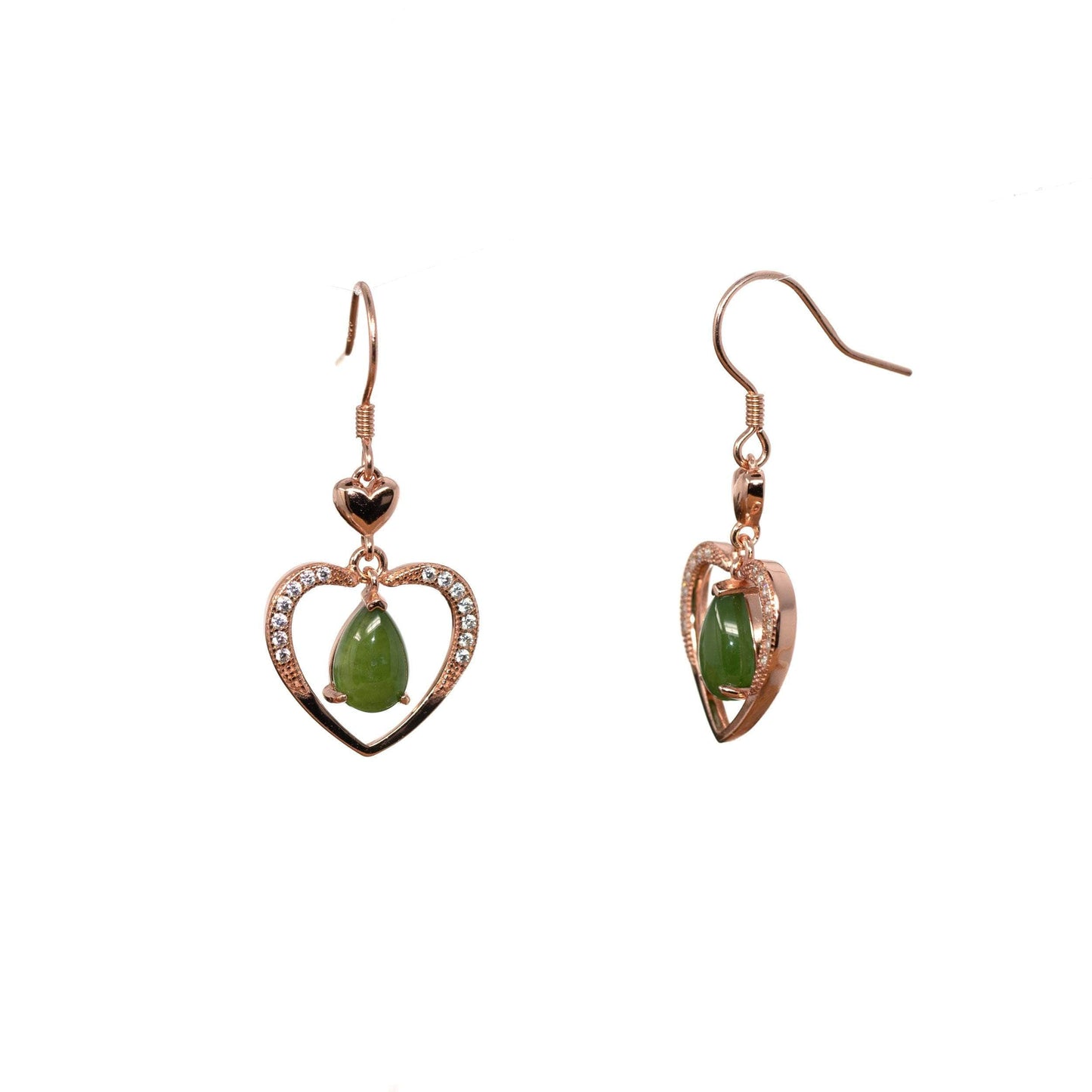 RealJade® "Love Earrings" Sterling Silver Genuine Nephrite Green Jade Dangle Earrings With CZ