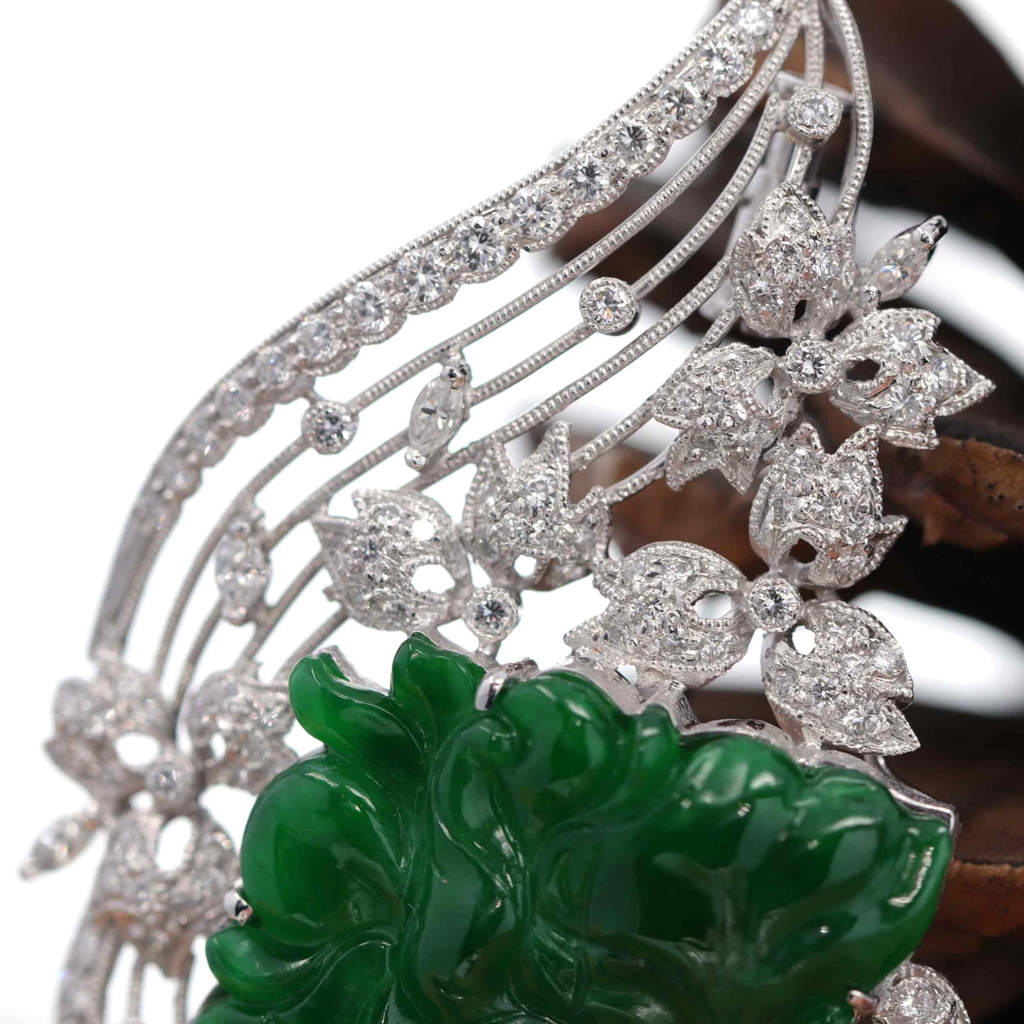 RealJade® "Imperial Butterfly" 18K White Gold Genuine Imperial Jadeite Pendant & Brooch with Diamonds