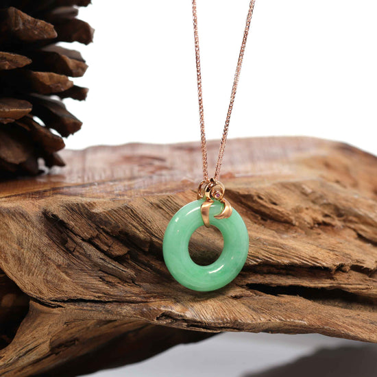 Load image into Gallery viewer, RealJade® &amp;quot;Good Luck Birdie&amp;quot; 18k Rose Gold Genuine Burmese Jadeite Lucky Pendant Necklace With AA Ruby &amp;amp; Diamond
