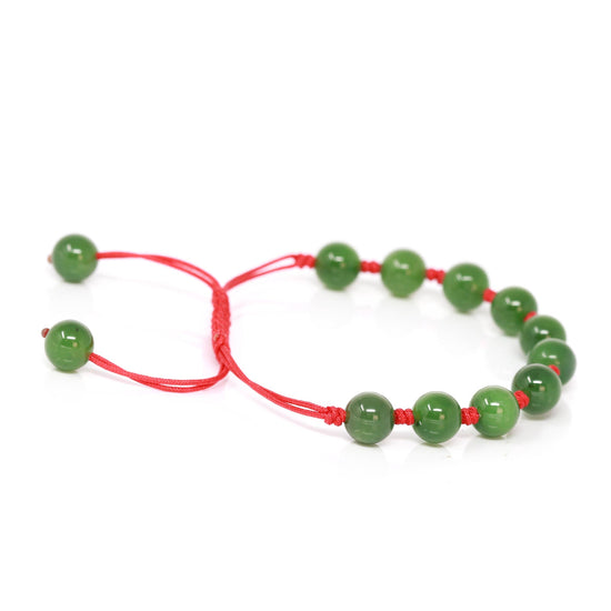 RealJade® Natural Nephrite Jade Bead Bracelet With Red String