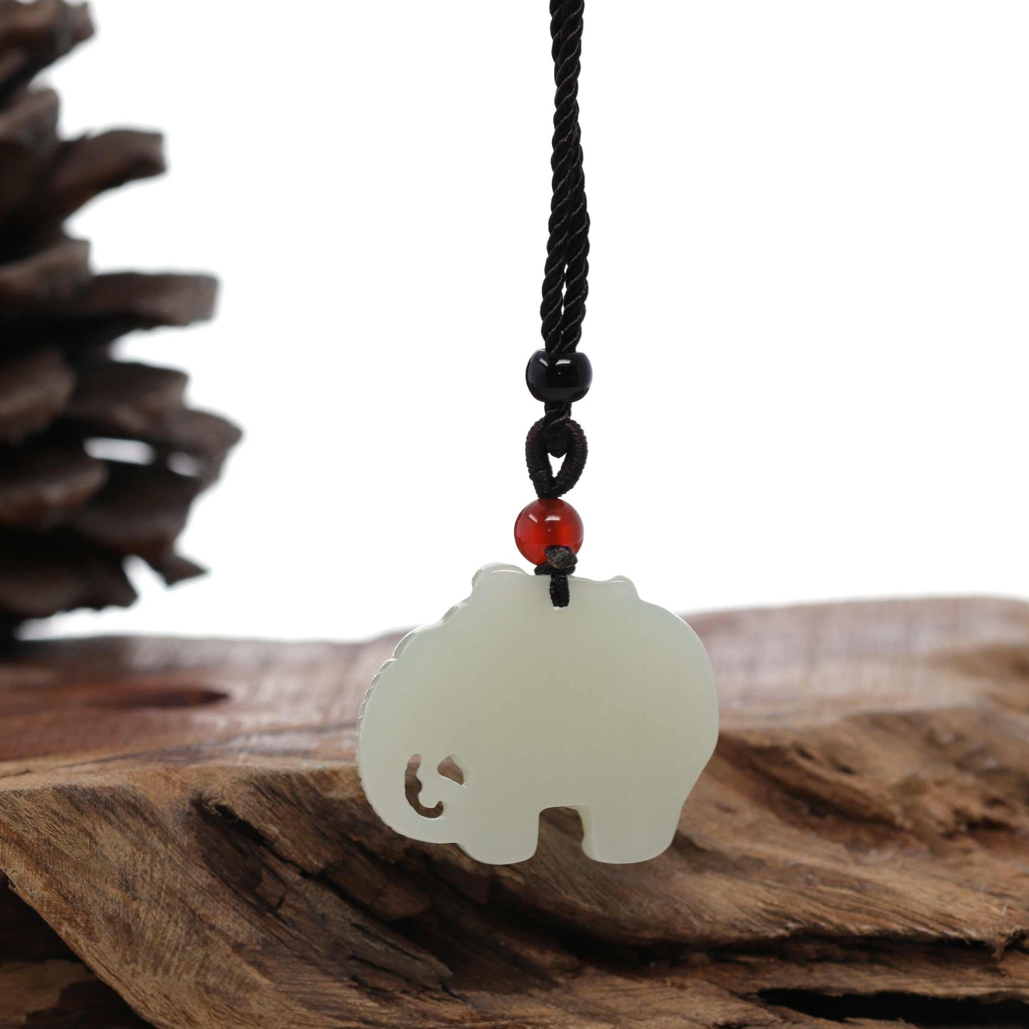 RealJade Co.® Genuine HeTian White Nephrite Jade Elephant Pendant Necklace-RealJade Co.® Happy Valley Oregon