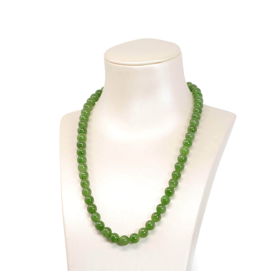  Genuine Green Nephrite Jade Round Beads Necklace