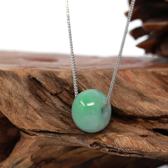 RealJade® Co. "Good Luck Button" Necklace Real Vibrant Green Jade Lucky TongTong Pendant Necklace