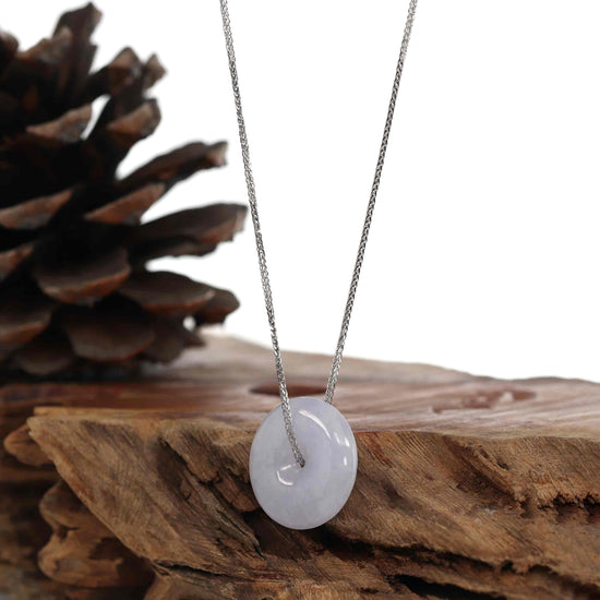 RealJade® "Good Luck Button" Necklace Lavender Jadeite Jade Lucky Ping An Kou Necklace
