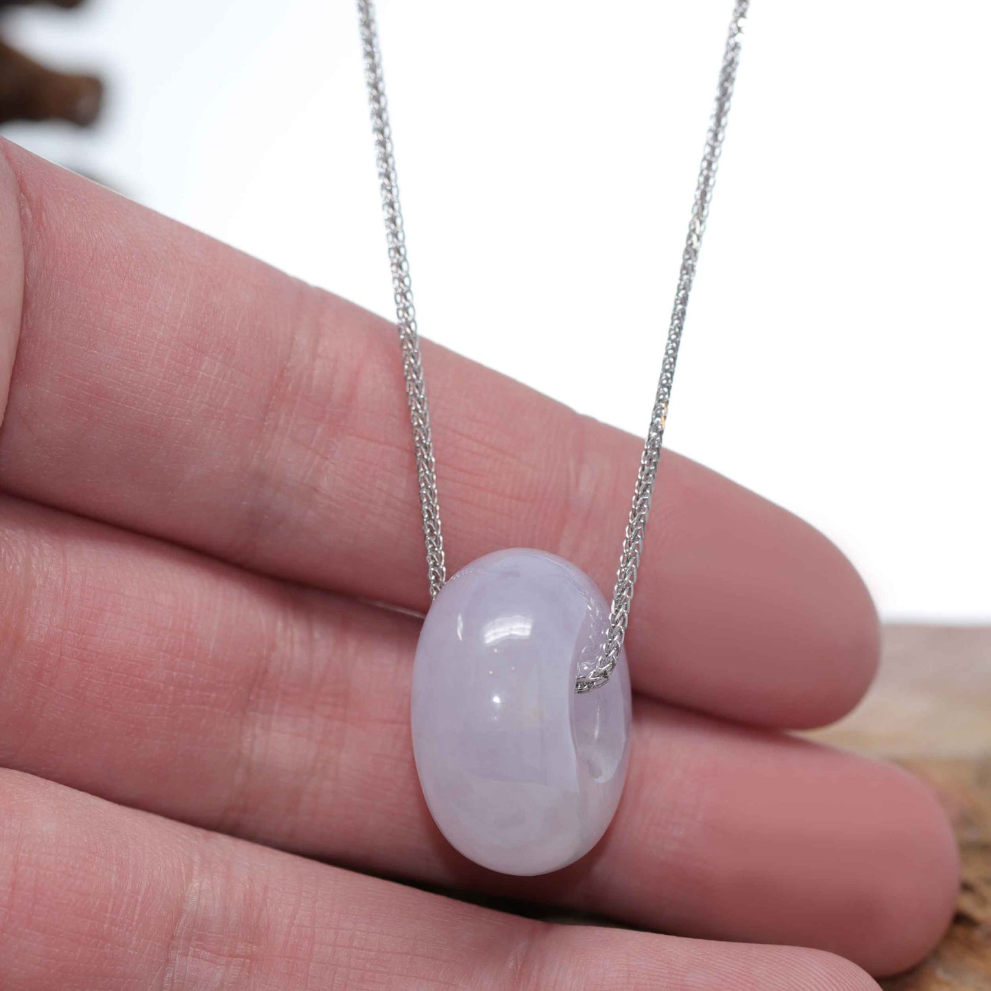 Load image into Gallery viewer, RealJade Co.® &amp;quot;Good Luck Button&amp;quot; Necklace Lavender Jadeite Jade Lucky Tong Tong Pendant Necklace
