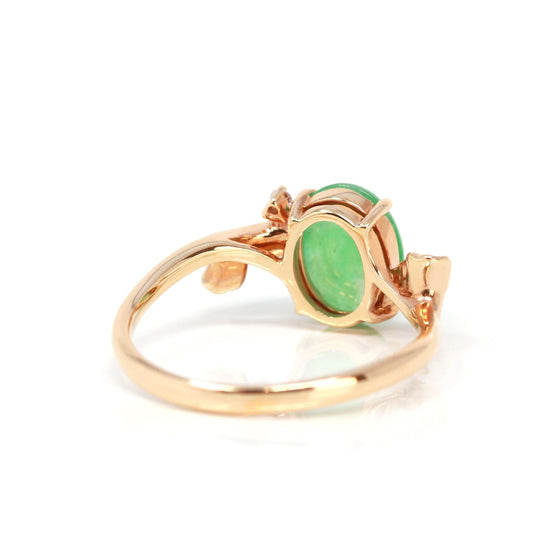 RealJade® "Aretha" 18k Rose Gold Natural Imperial Jadeite Morning Glory Engagement Ring