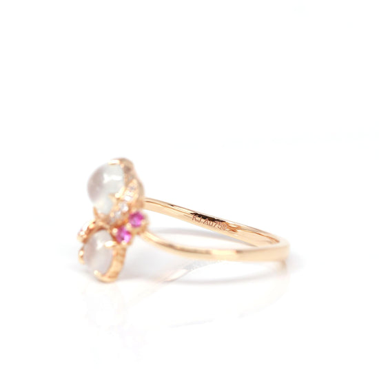 RealJade® "Amelie" 18k Rose Gold Natural Ice Jadeite Engagement Ring With Diamonds