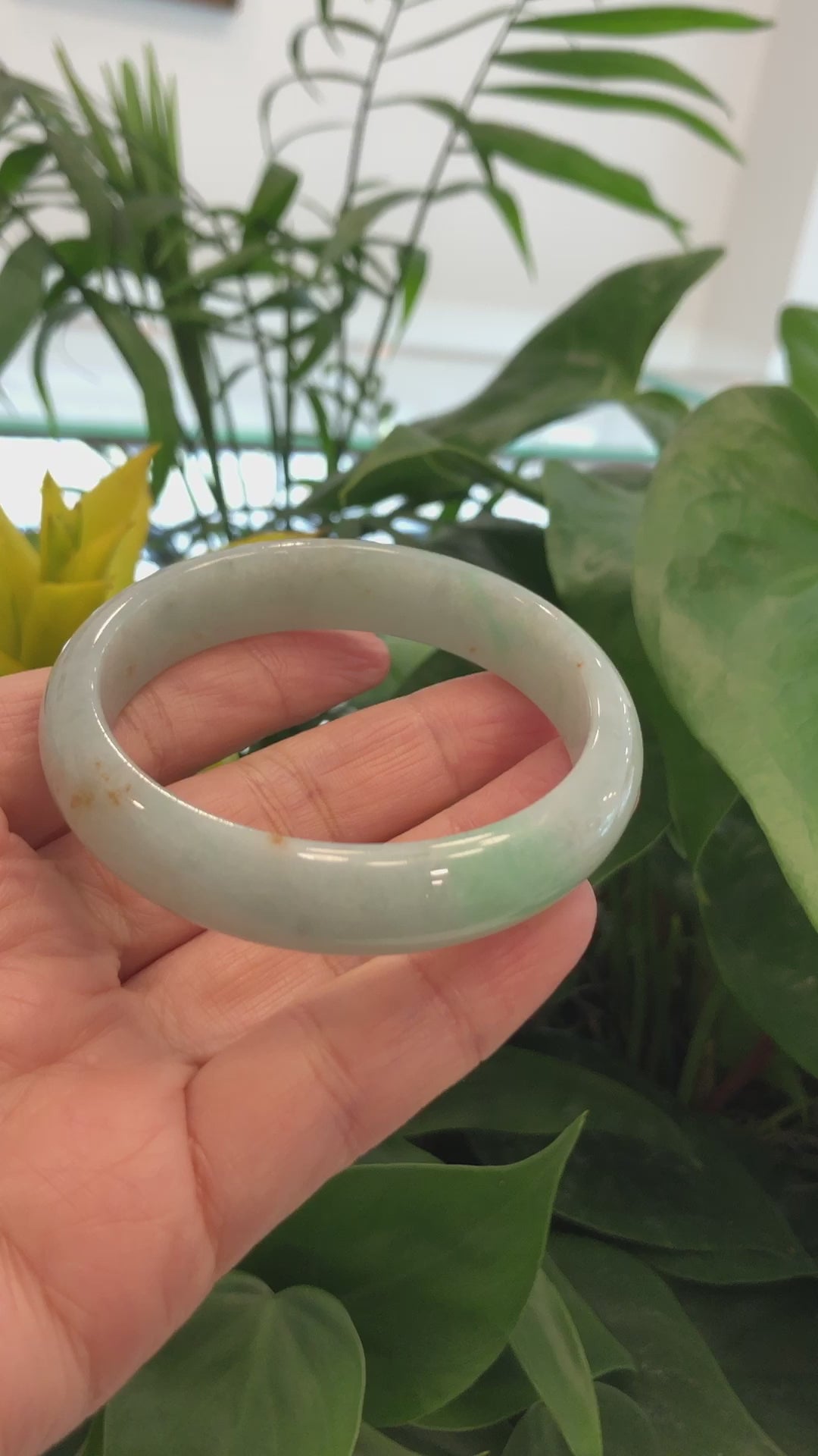 Load and play video in Gallery viewer, &amp;quot;Half Round&amp;quot; Burmese Blue- Green Jadeite Jade Bangle Bracelet (59.76 mm) #704
