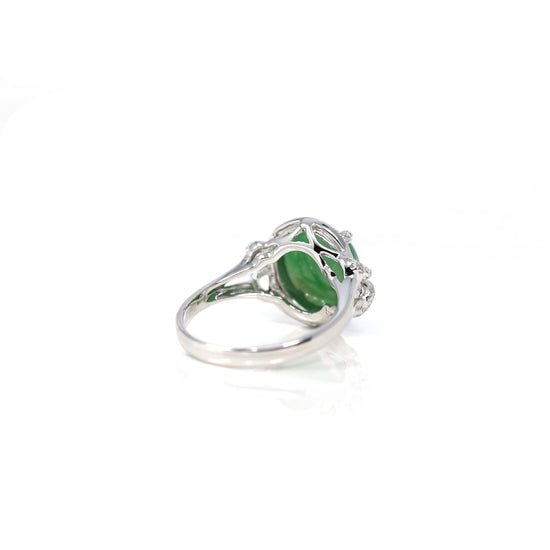 Load image into Gallery viewer, RealJade Co. Jadeite Engagement Ring 18k White Gold Natural Imperial Green Oval Jadeite Jade Engagement Ring With Diamonds
