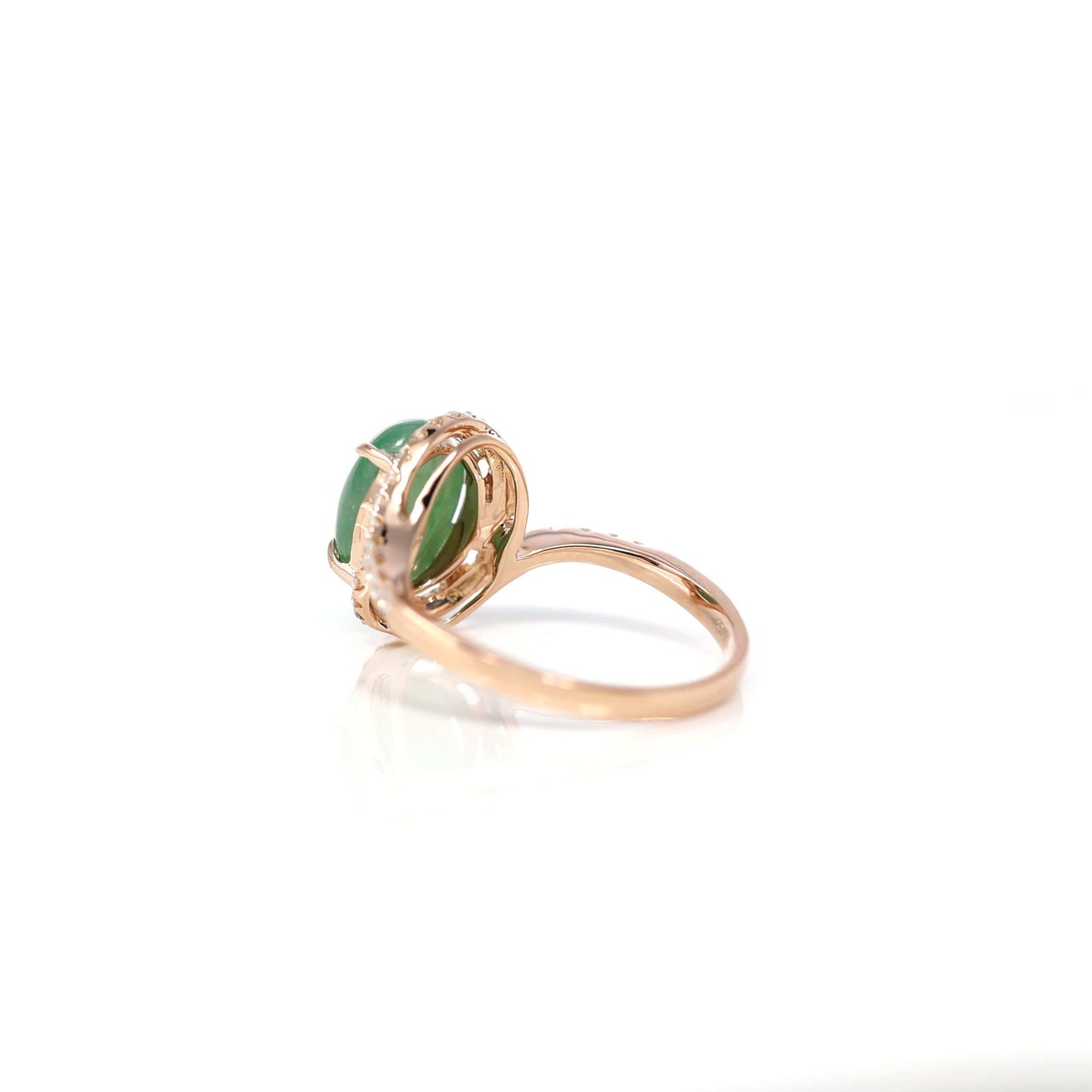 RealJade Co. Jadeite Engagement Ring 18k Rose Gold Natural Imperial Green Oval Jadeite Jade Engagement Ring With Diamonds