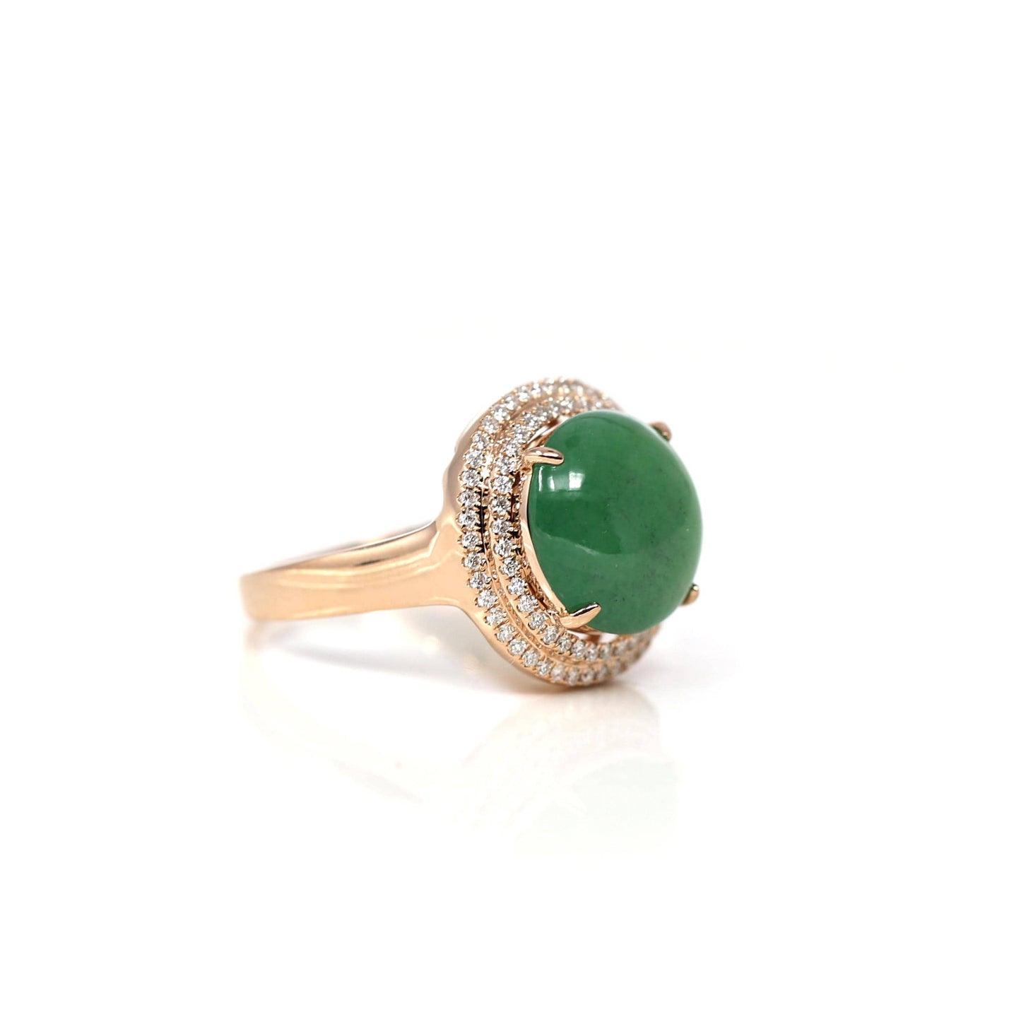 RealJade¨ Co. Jadeite Engagement Ring 18k Rose Gold Natural Imperial Green Oval Jadeite Jade Engagement Ring With Diamonds