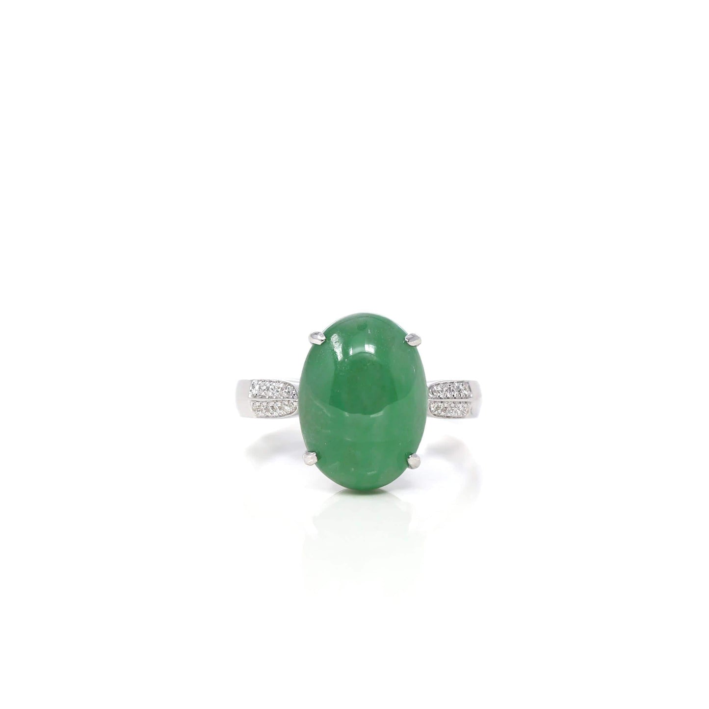 Load image into Gallery viewer, RealJade¨ Co. Jadeite Engagement Ring 18k White Gold Natural Imperial Green Oval Jadeite Jade Engagement Ring With Diamonds
