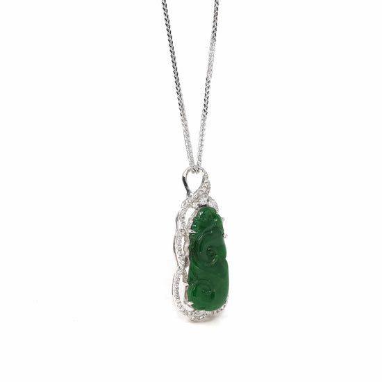 RealJade¨ Co. 18k Gold Jadeite Necklace 18K White Gold High-End Imperial Jadeite Jade"As you wish: RuYi" Necklace with Diamonds