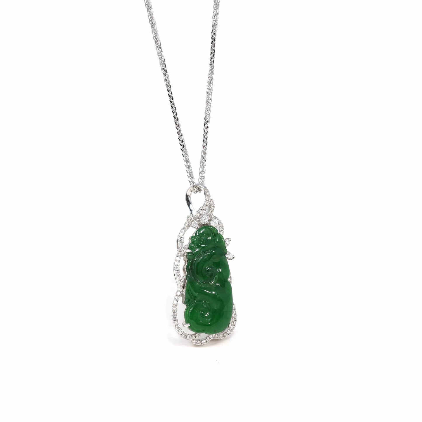 RealJade Co. 18k Gold Jadeite Necklace 18K White Gold High-End Imperial Jadeite Jade"As you wish: RuYi" Necklace with Diamonds