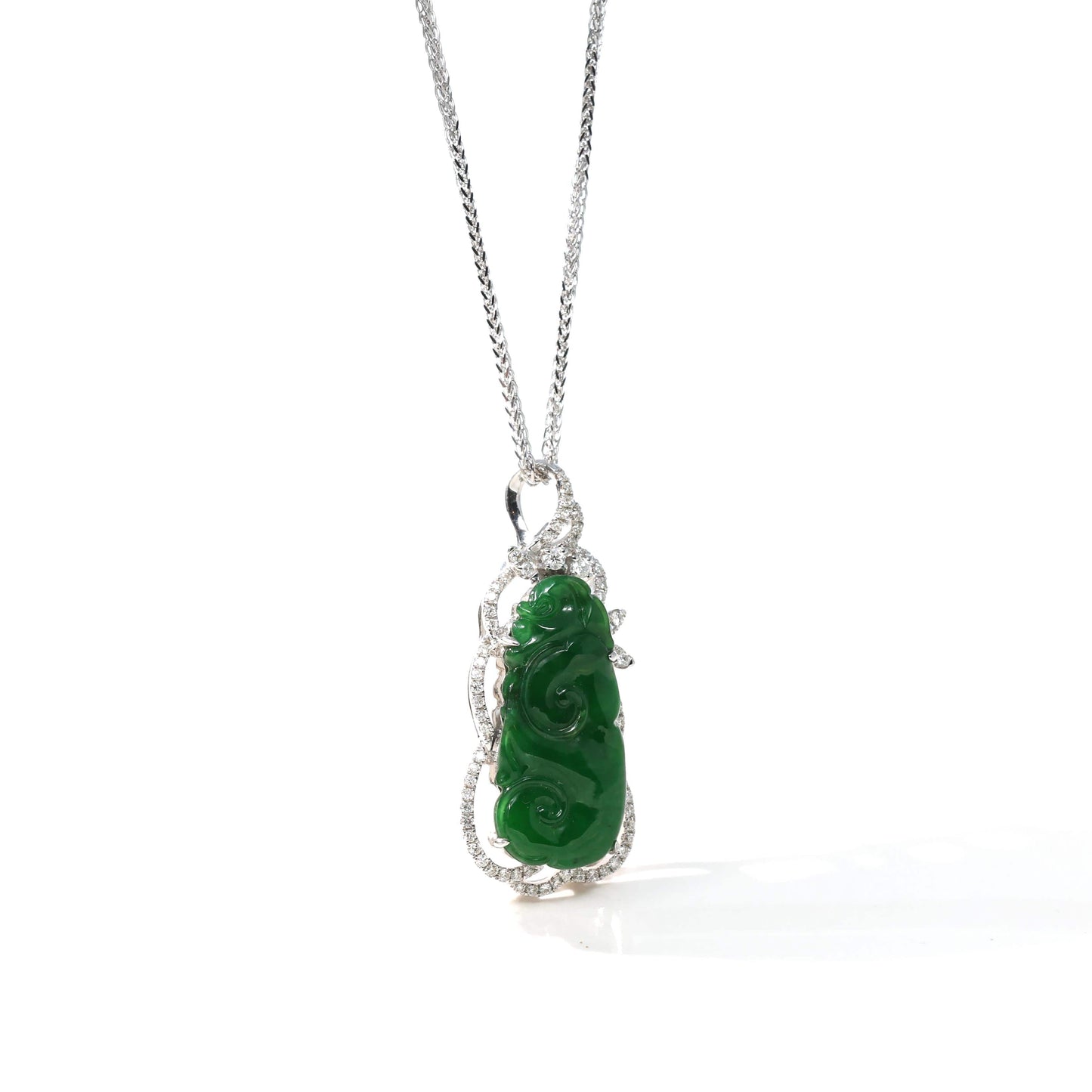 RealJade¨ Co. 18k Gold Jadeite Necklace 18K White Gold High-End Imperial Jadeite Jade"As you wish: RuYi" Necklace with Diamonds