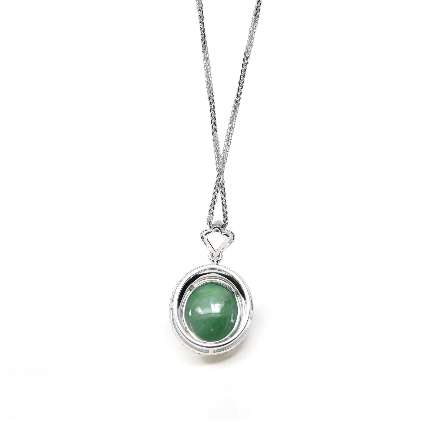 RealJade¨ Co. 18k Gold Jadeite Necklace 18K White Gold Oval Imperial Jadeite Jade Cabochon Necklace with Diamonds