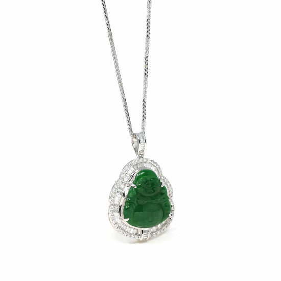 Load image into Gallery viewer, RealJade Co. 18k Gold Jadeite Necklace 18K White Gold High-End Imperial Jadeite Jade Buddha Necklace with Diamonds
