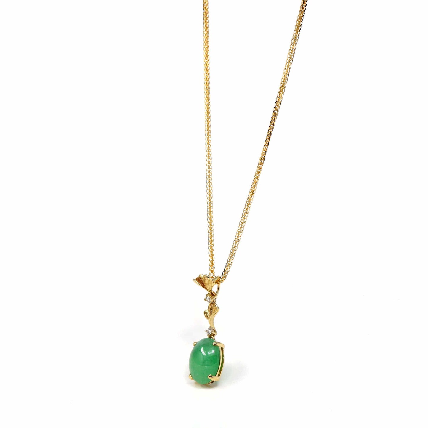 RealJade Co. Gold Jadeite Necklace Copy of 18k Yellow Gold Jadeite Jade Apricot Leaf Pendant Necklace with Diamond