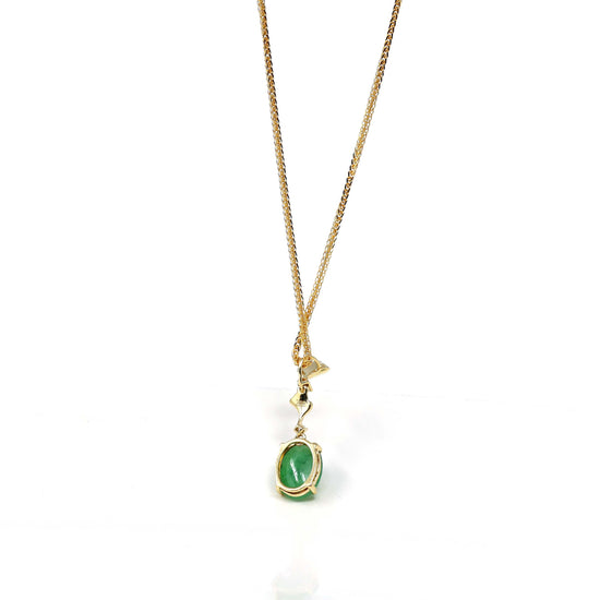 RealJade Co.¨ Gold Jadeite Necklace Copy of 18k Yellow Gold Jadeite Jade Apricot Leaf Pendant Necklace with Diamond