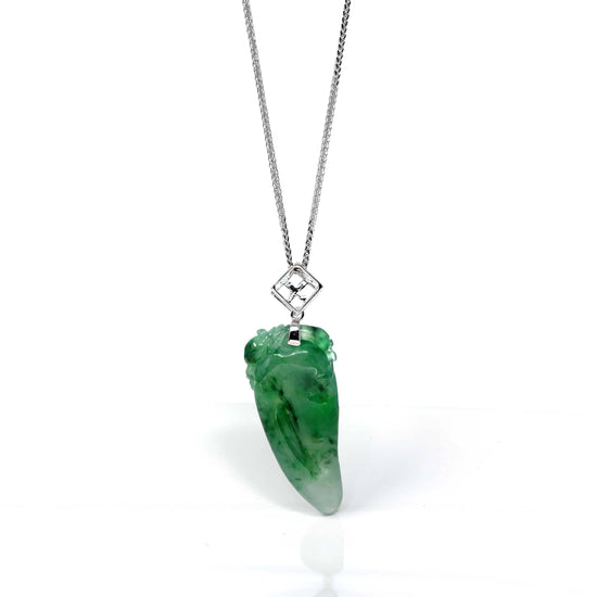 Load image into Gallery viewer, RealJade Co.¨ Jadeite Jade Buddha &amp;amp; Guanyin Copy of Natural Jadeite &amp;quot;Longevity Peach&amp;quot; ShouTao Necklace With 18k White Gold Diamond Bail
