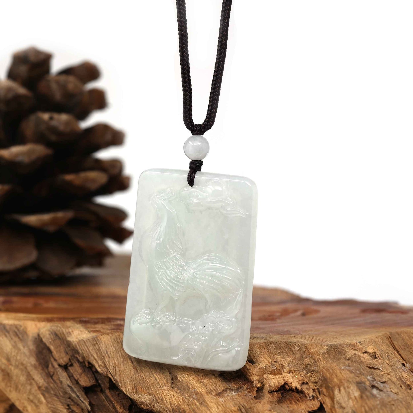 RealJade Co. Jade Carving Necklace Copy of Natural Honey Yellow Jadeite Jade "Rooster" Pendant Necklace For Men, Collectibles.