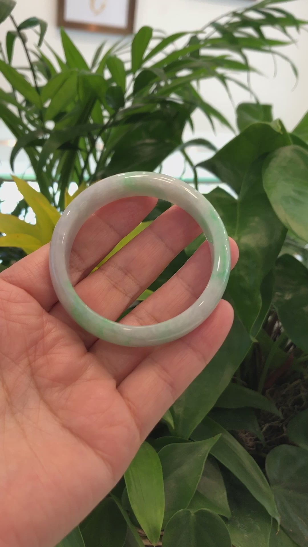 Load and play video in Gallery viewer, RealJade® Co. &amp;quot;Classic Bangle&amp;quot; Genuine Burmese High Quality Jadeite Jade Bangle Bracelet ( 54.66mm )#859
