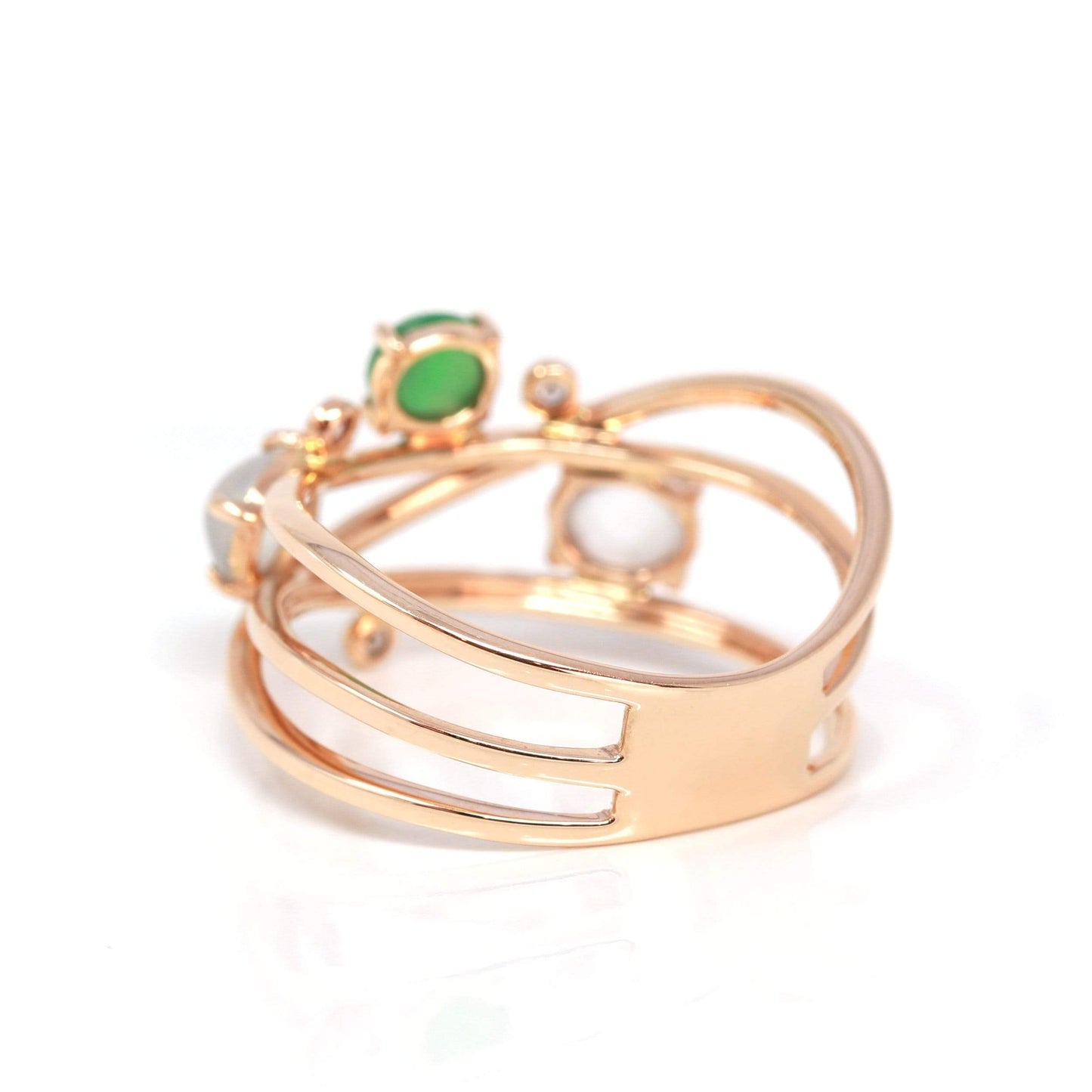 Load image into Gallery viewer, RealJade® &amp;quot;Bubble Collection&amp;quot; 18k Rose Gold Natural Ice/ Multi-Colored Jadeite Ring With Diamonds

