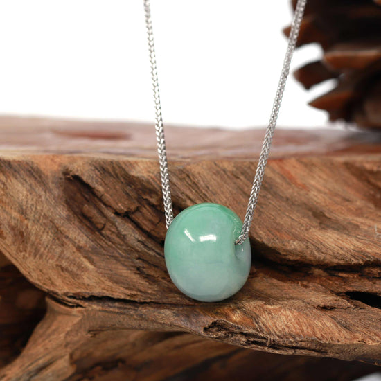 Load image into Gallery viewer, RealJade® Co. &amp;quot;Good Luck Button&amp;quot; Necklace Real Vibrant Green Jade Lucky TongTong Pendant Necklace
