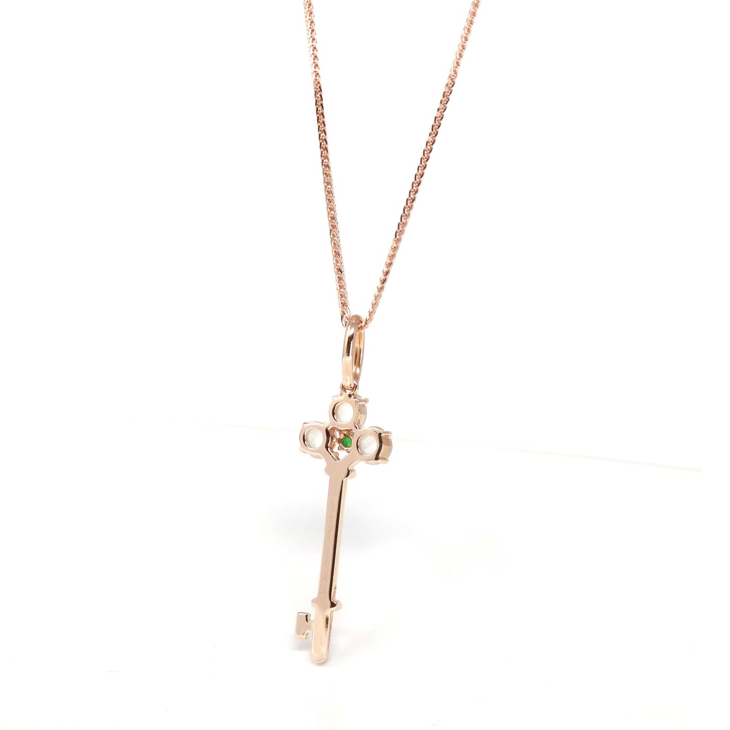RealJade™ "Jadeite Good Luck Key" 18k Rose Gold Genuine Burmese Jadeite Necklace With Diamonds