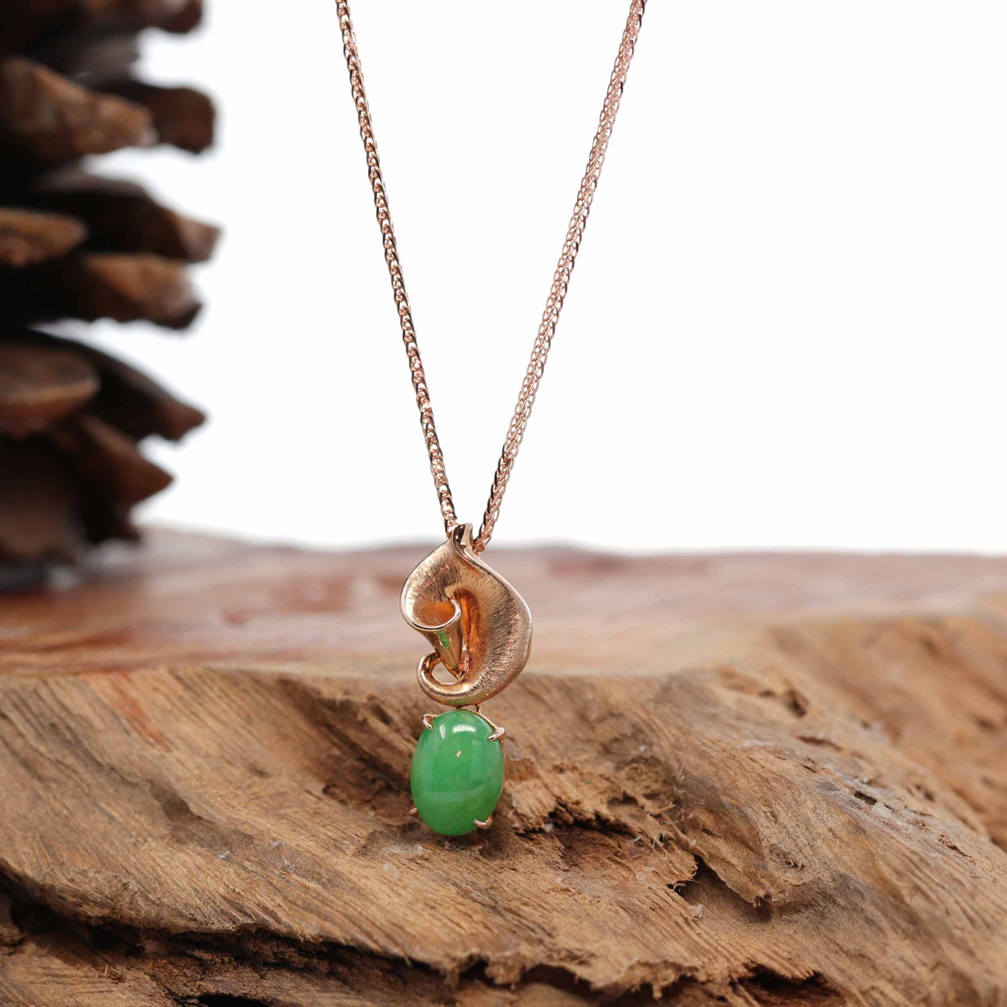 18K Rose Gold "Morning Glory" Imperial Jadeite Jade Cabochon Necklace with Diamonds