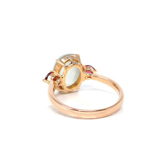 RealJade® "Sarah" 18k Rose Gold Natural Ice Jadeite & Tourmaline Engagement Ring