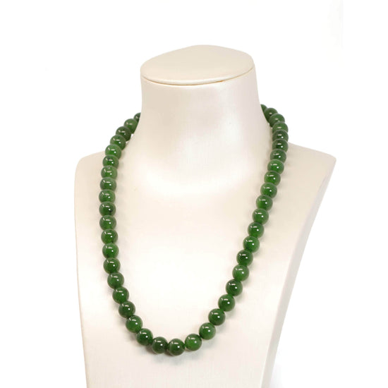  Genuine Green Nephrite Jade Round Beads Necklace