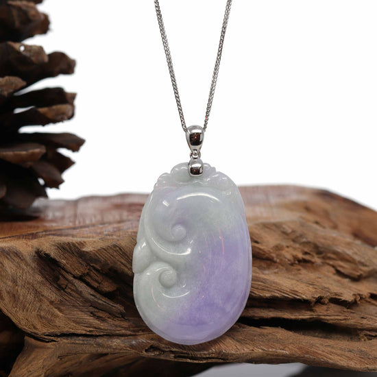 Load image into Gallery viewer, Genuine Lavender Jadeite Jade RuYi Pendant Necklace With 14K White Gold Bail

