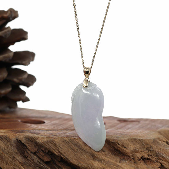 Load image into Gallery viewer, RealJade® Co. Jade Pendant Pendant Only Natural Ice Lavender Jadeite Jade Shou Tao ( Longevity Peach ) Necklace With 14k Yellow Gold Bail
