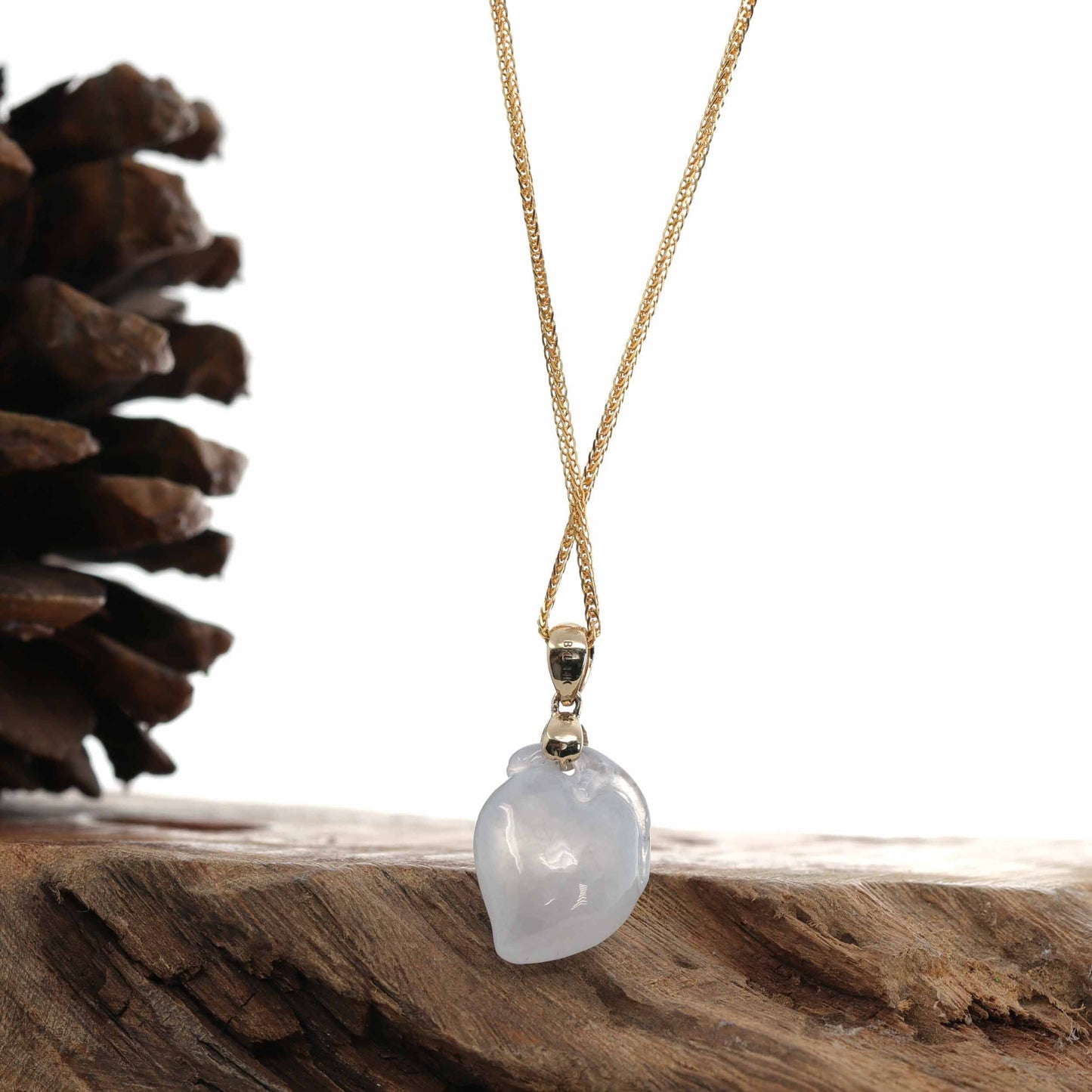 Load image into Gallery viewer, RealJade® Natural Ice Jadeite Jade &amp;quot;Longevity Peach&amp;quot; Shou Tao Necklace with 14k Yellow Gold Bail
