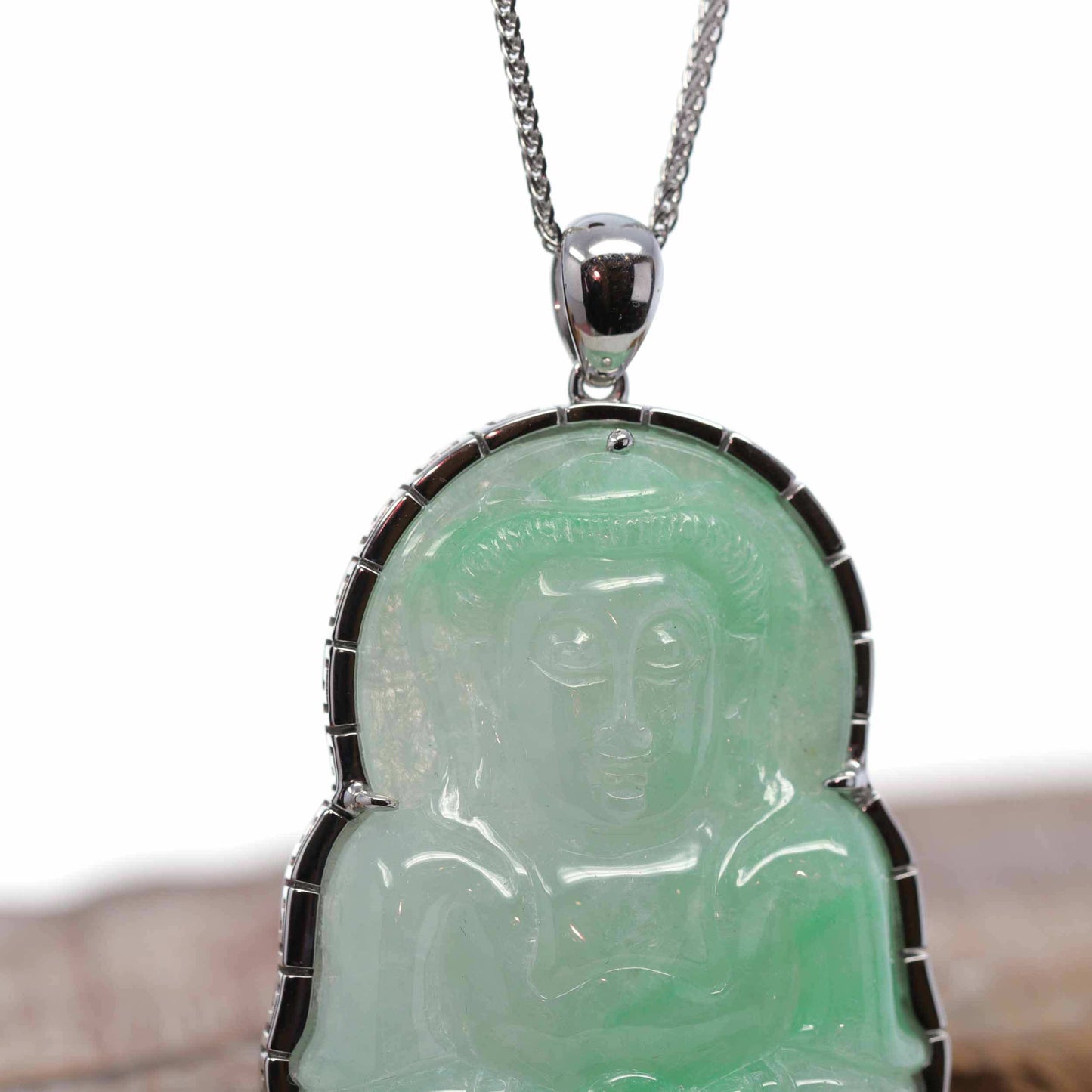  Genuine Burmese Jadeite Jade Guanyin Necklace With Good Luck Design