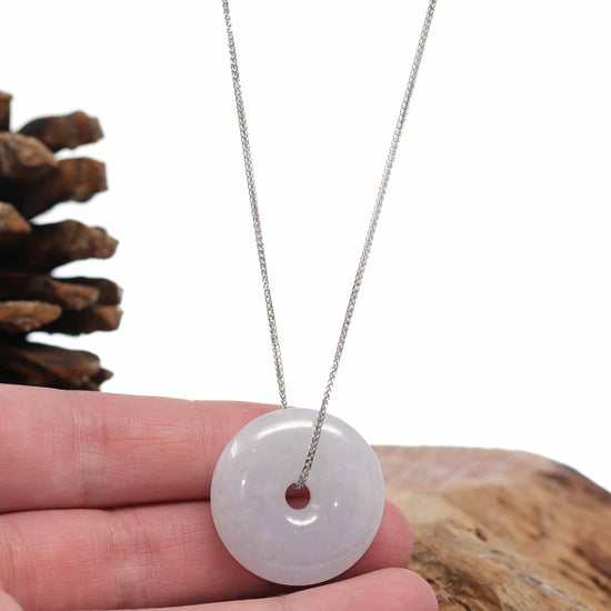 RealJade® Co. "Good Luck Button" Necklace Light Lavender Jadeite Jade Lucky Ping An Kou Necklace