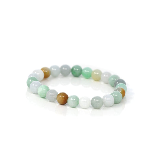 Genuine Jadeite Jade Round Multiple Colors Beads Bracelet (8.5 mm)