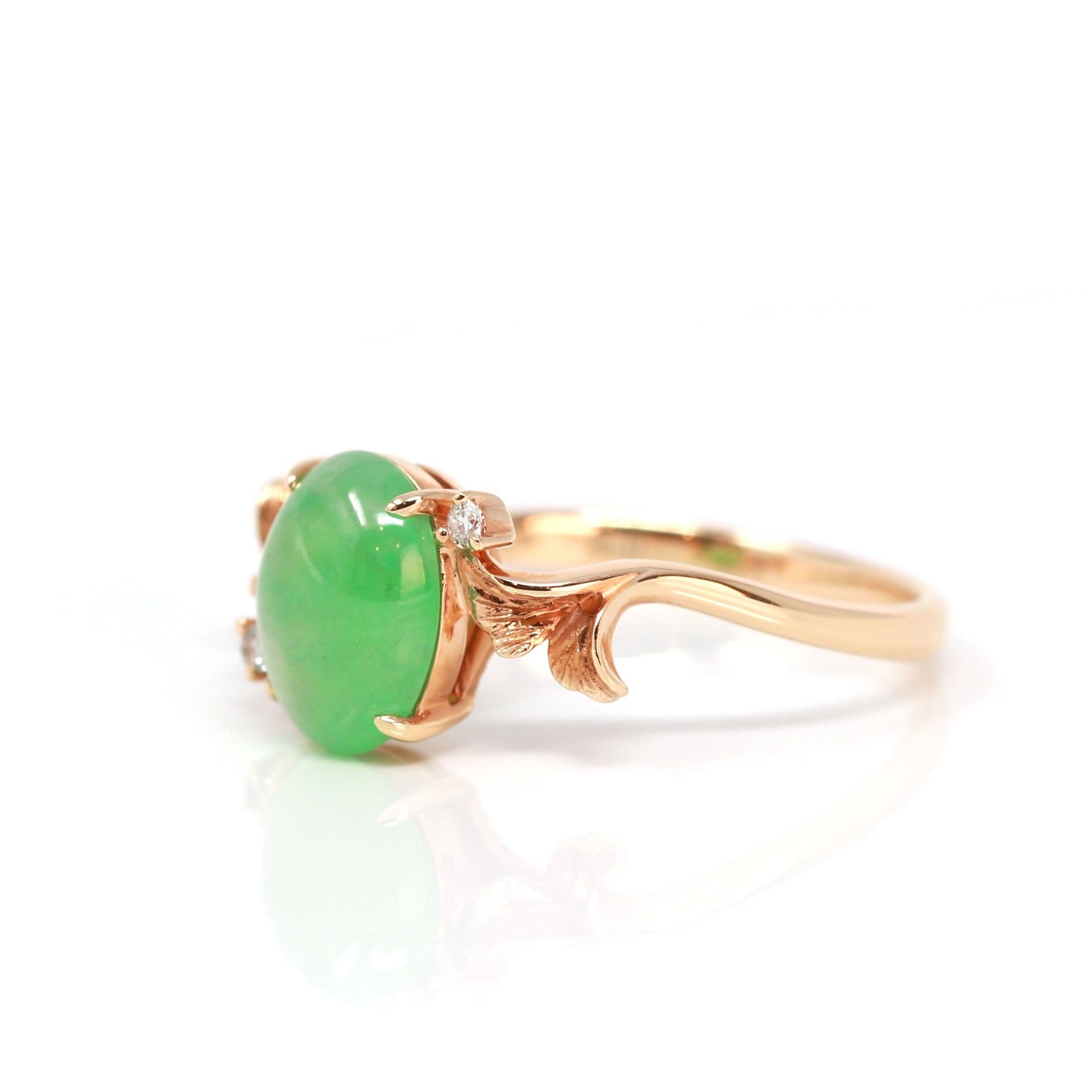 RealJade® "Aretha" 18k Rose Gold Natural Imperial Jadeite Morning Glory Engagement Ring
