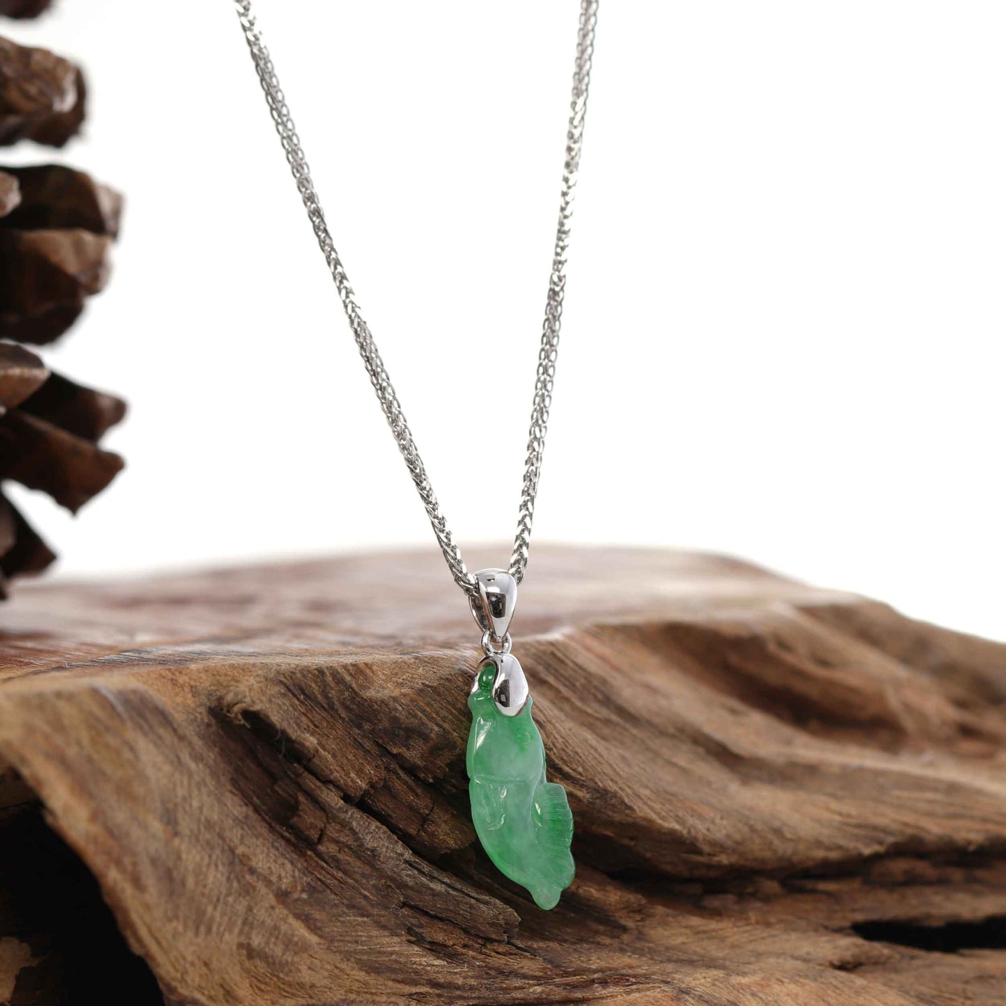 RealJade® "Prosperity Every Year (年年有鱼)" Lucky Fish Carving Pendant Necklace Natural Jadeite Jade