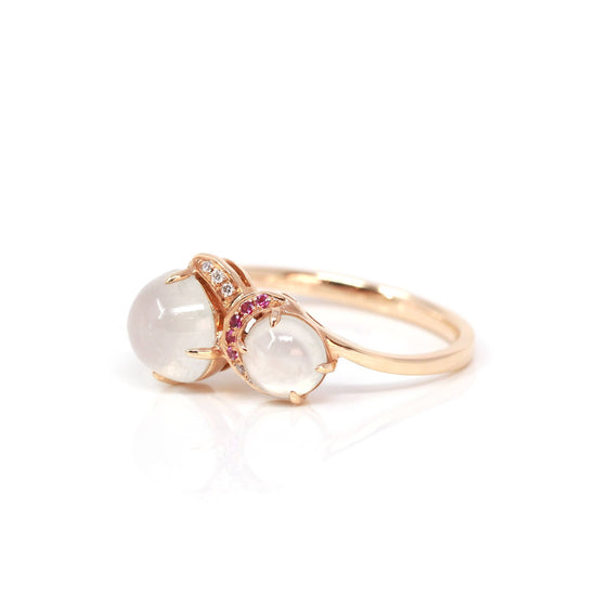 Load image into Gallery viewer, RealJade® &amp;quot;Jules&amp;quot; 18k Rose Gold Natural Ice Jadeite Engagement Ring With Rubys &amp;amp; Diamonds
