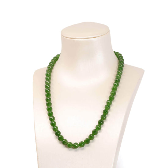 RealJade® Genuine High-quality Apple Green Nephrite Jade Round Beads Necklace ( 6mm )