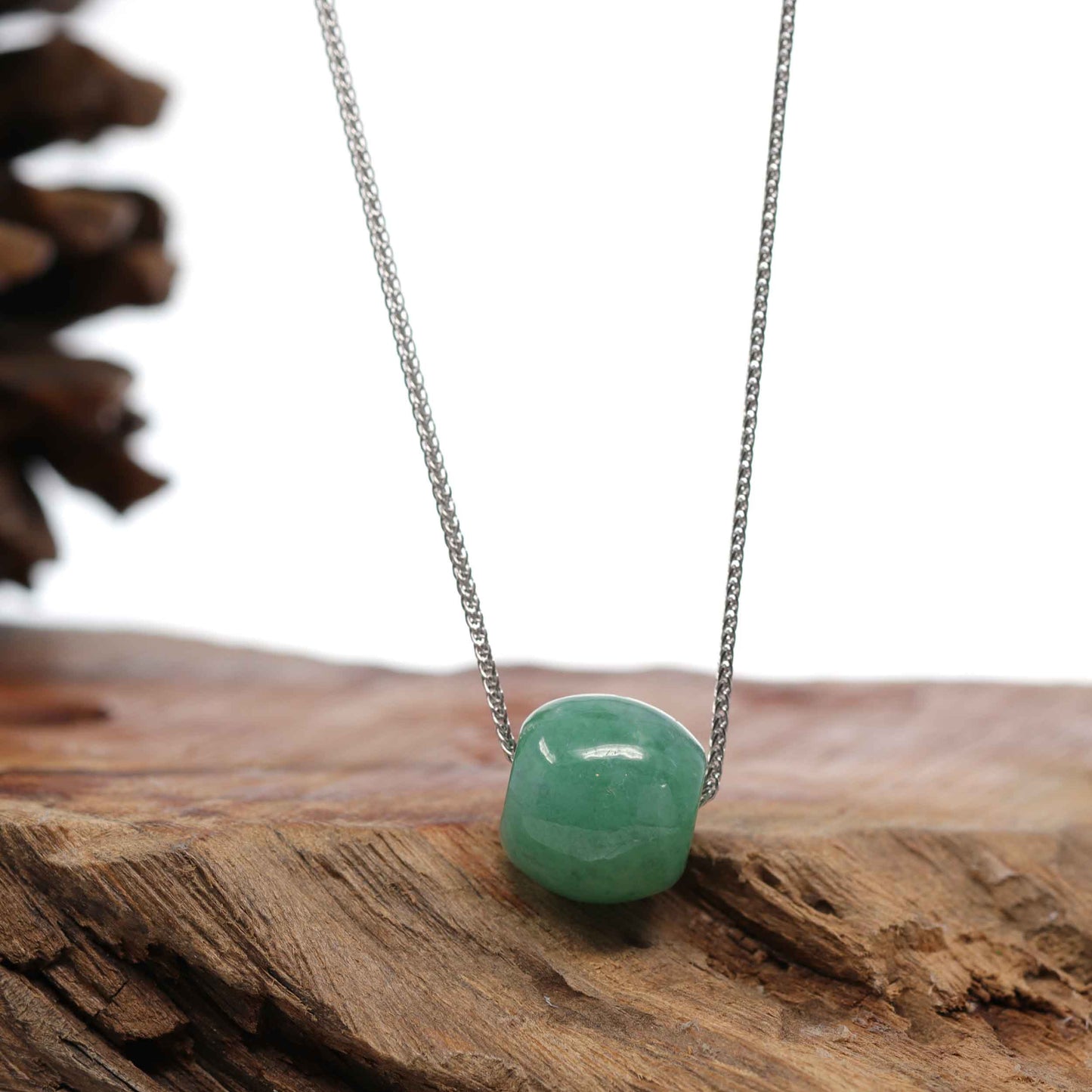 RealJade® Co. "Good Luck Button" Necklace Forest Green Jade Lucky KouKou Pendant Necklace