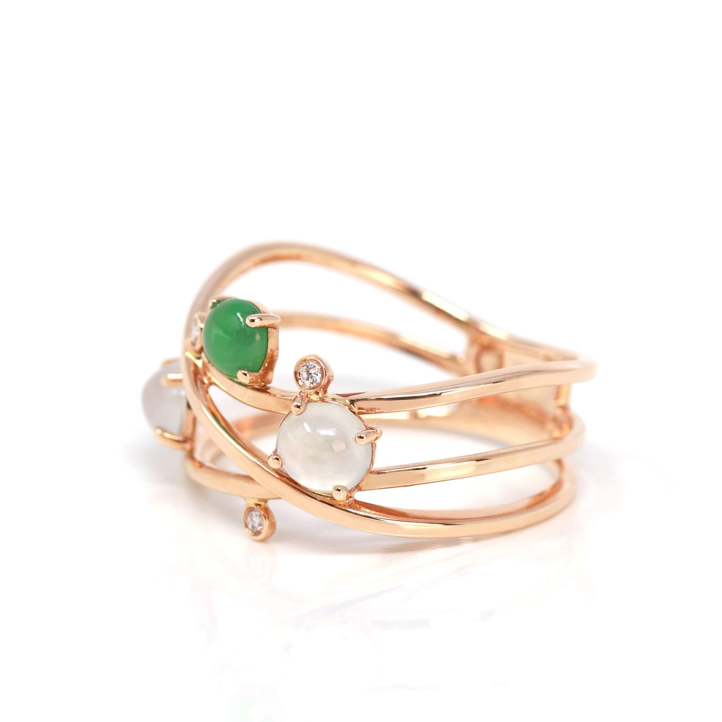 Load image into Gallery viewer, RealJade® &amp;quot;Bubble Collection&amp;quot; 18k Rose Gold Natural Ice/ Multi-Colored Jadeite Ring With Diamonds
