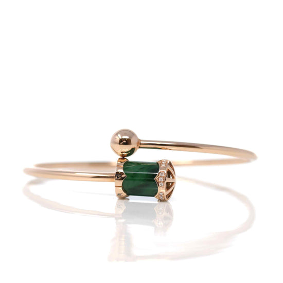18k Rose Gold Lucky TongTong Jadeite jade Oval Bracelet Bangle W/ Diamonds