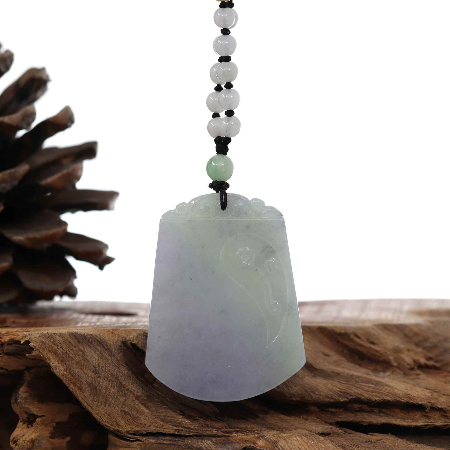 Load image into Gallery viewer, Genuine Lavender &amp;amp; Green Jadeite Jade &amp;quot;Good Luck &amp;amp; Safety&amp;quot; Pendant Necklace With Real Jadeite Bead Necklace
