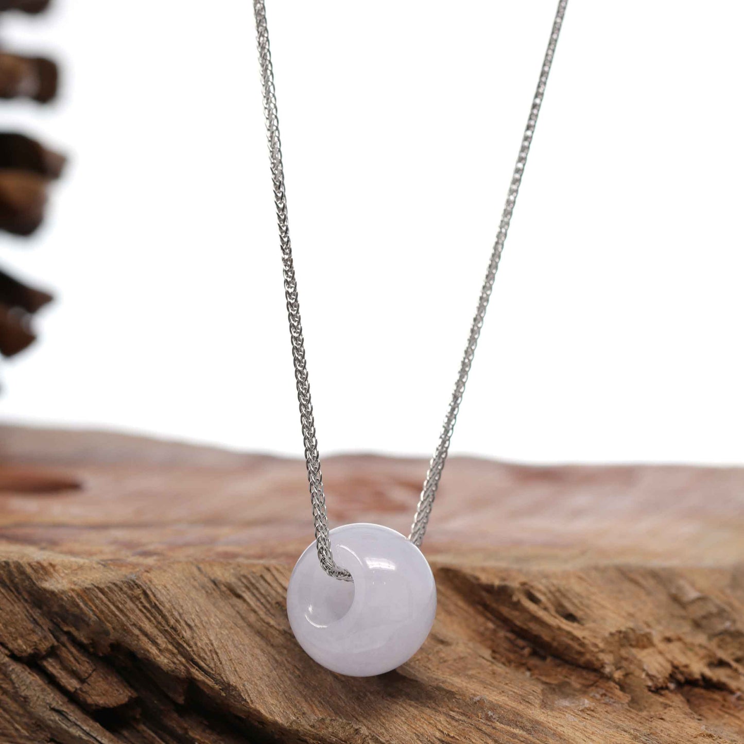 RealJade® Co. "Good Luck Button" Necklace Light Lavender Jadeite Jade Lucky Ping An Kou Necklace