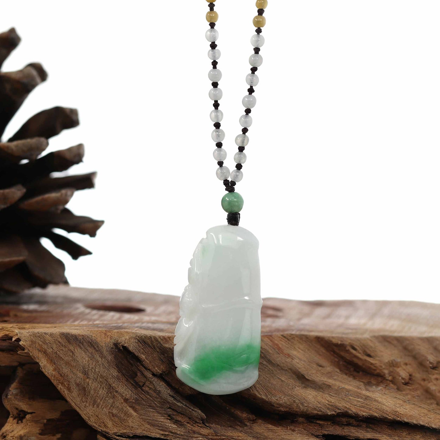 Genuine Green Jadeite Jade Good Luck Bamboo Pendant Necklace With Real Jadeite Bead Necklace