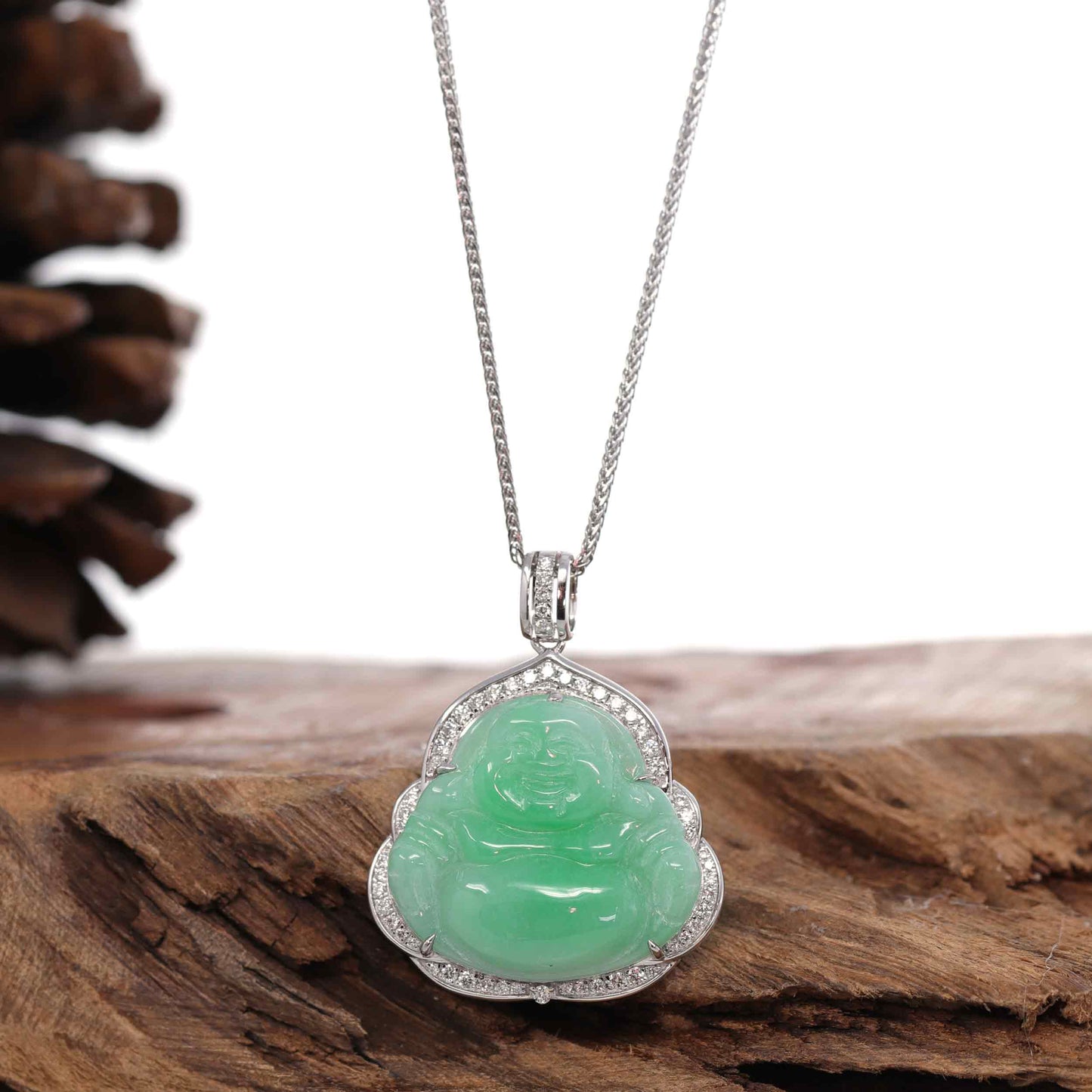 RealJade Co.® "Laughing Buddha" 14k Gold Genuine Green Jadeite Jade with VS1 Diamonds-RealJade Co.® Happy Valley Oregon