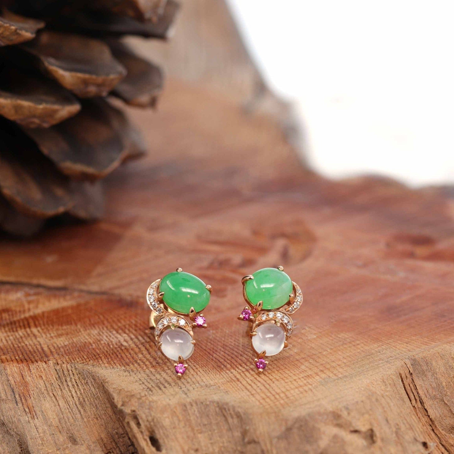 18K Rose Gold Multi Color Jadeite Jade Stud Earrings, Real jade jadeite Jewelry, happy Valley, Oregon, RealJade Co.® Jewelry